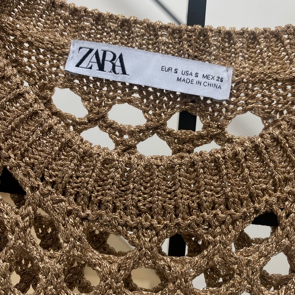 Zara Gold Metallic Crochet Dress with Slip - Picture 2 of 4
